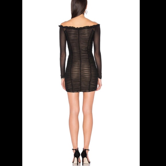 Majorelle darling mini dress small black ruched mesh off shoulder long sleeve - Picture 5 of 10